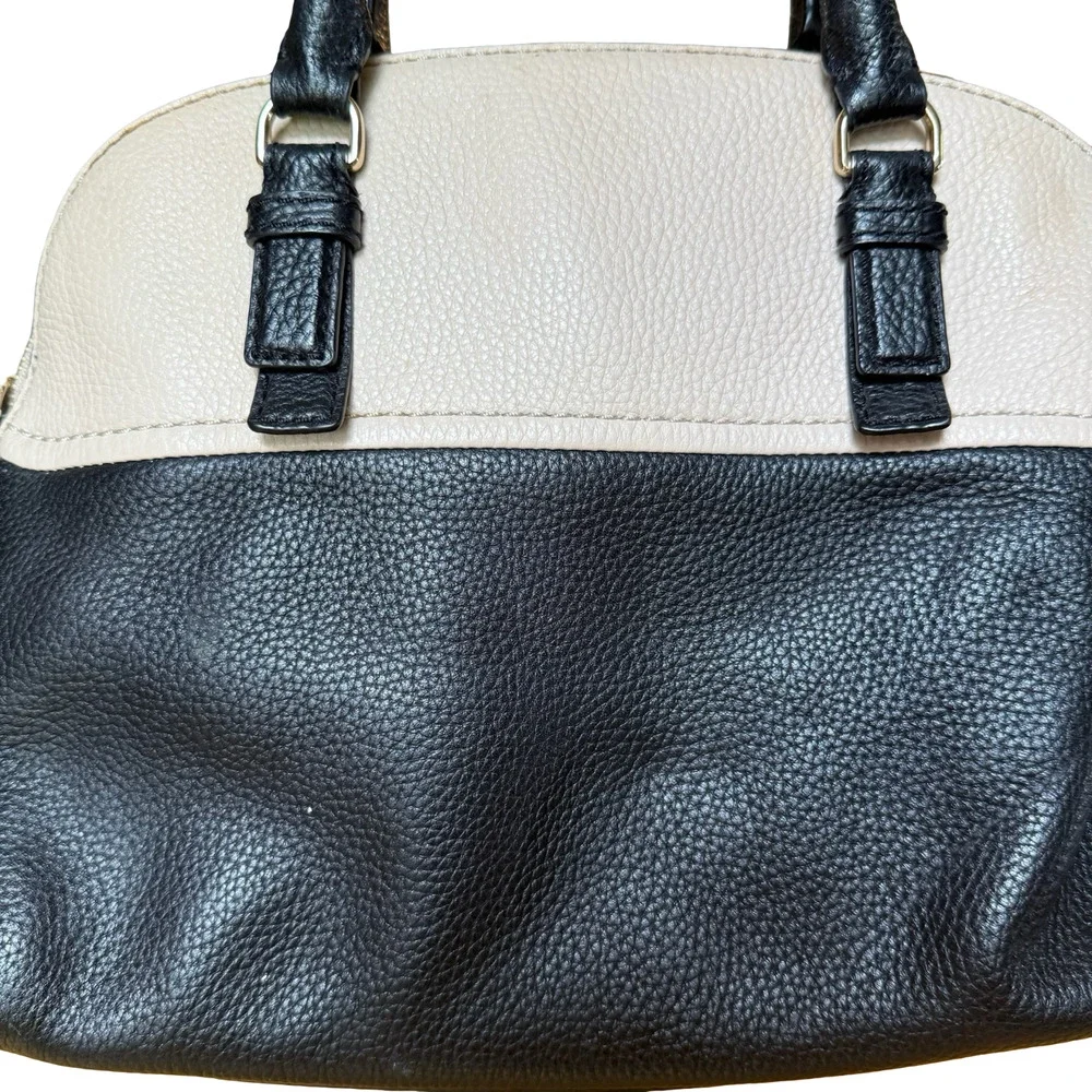 Kate Spade New York Black & Cream Leather Pebble Double Handle Purse Handbag